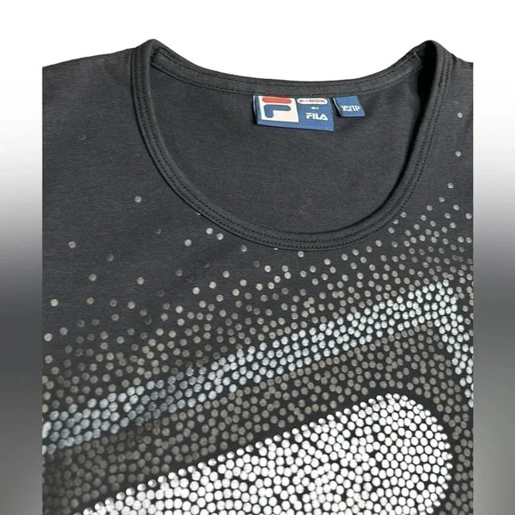 Y2K  vintage FILA  XS  fitted t shirt , NWT ,Black,beaded logo,large print - Picture 4 of 11
